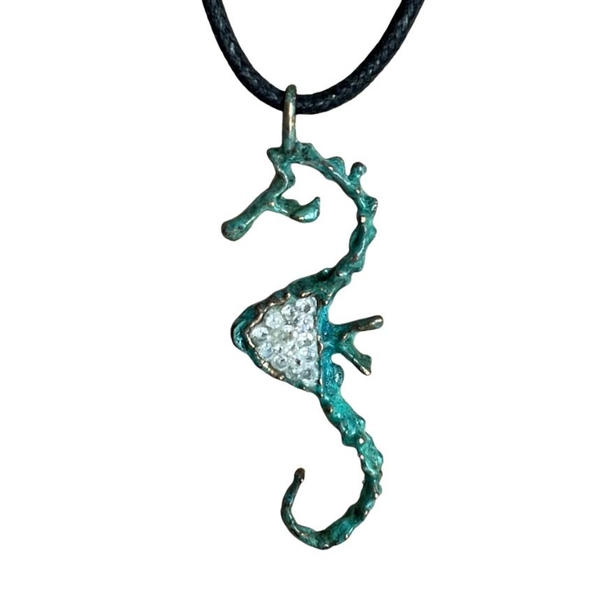 Pendentif Hippocampe - Symphonie Cristal - Patine Verte